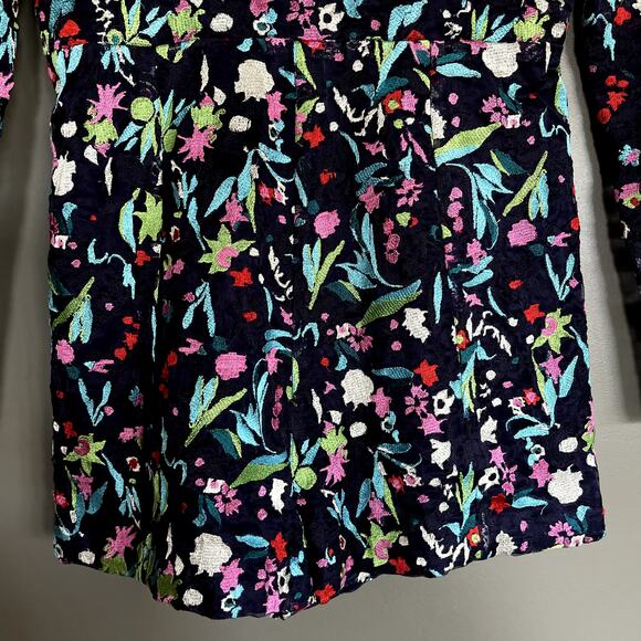 SALONI Florence Playsuit Size 6 Navy Blue Floral Embroidered Silk Long Sleeve - Picture 7 of 16